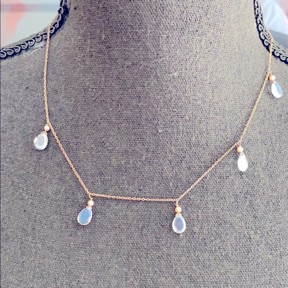 Blue dangle stone end pink pearl on chain